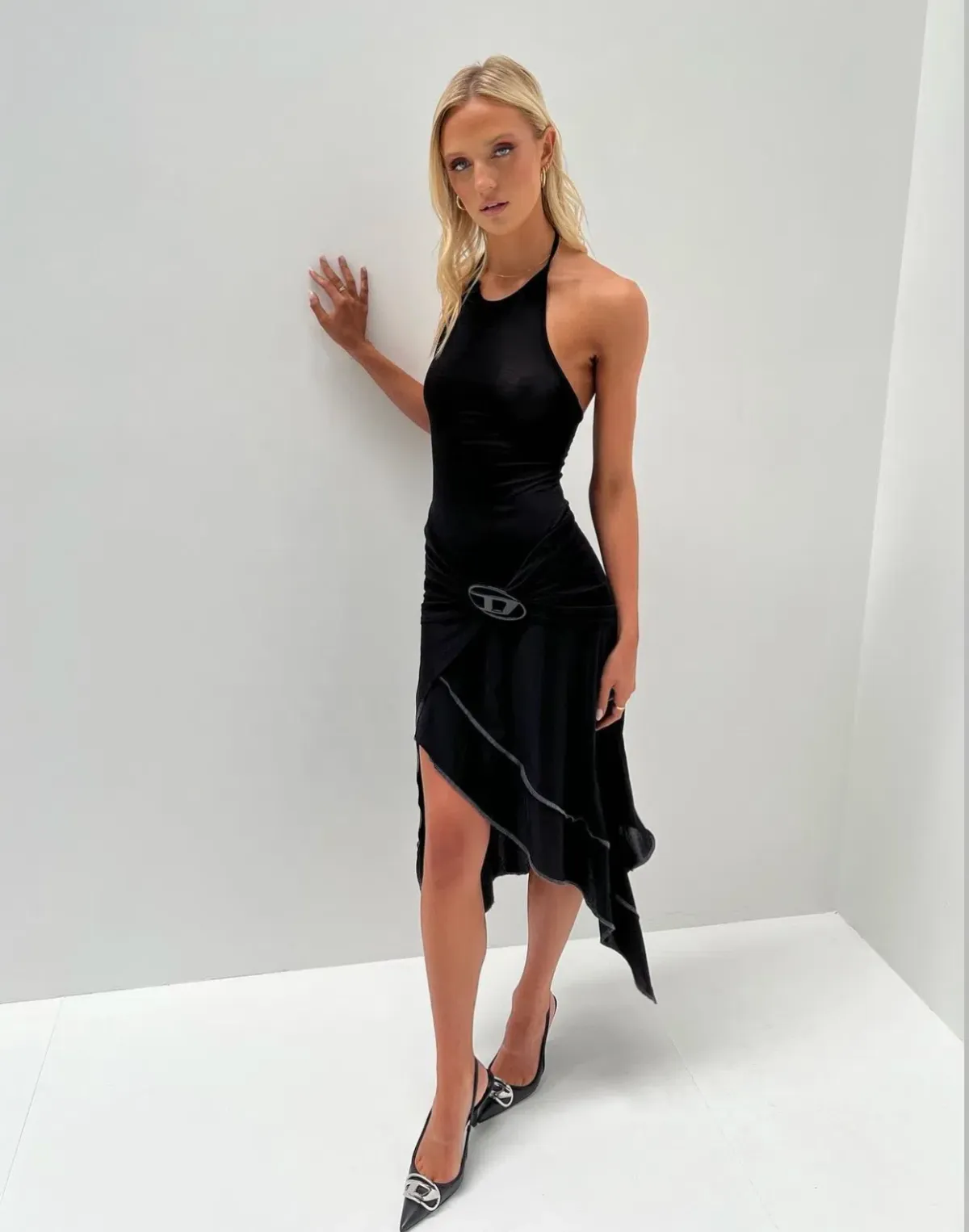 Diesel Draped Halter Neck Dress Black Size 10 - Image 1