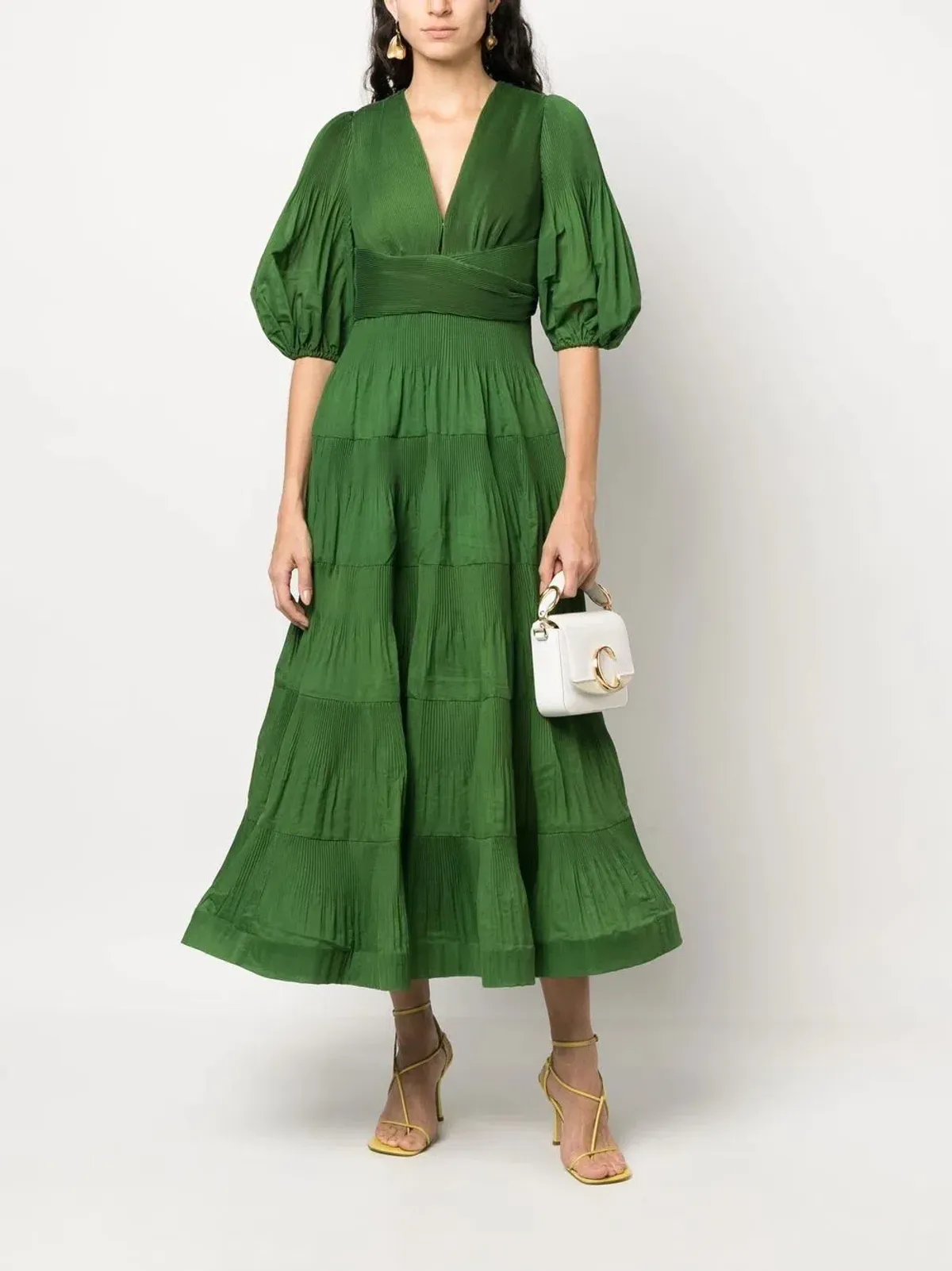 Zimmermann Pleated Midi Dress Green Size 0/AU 8 - Image 1