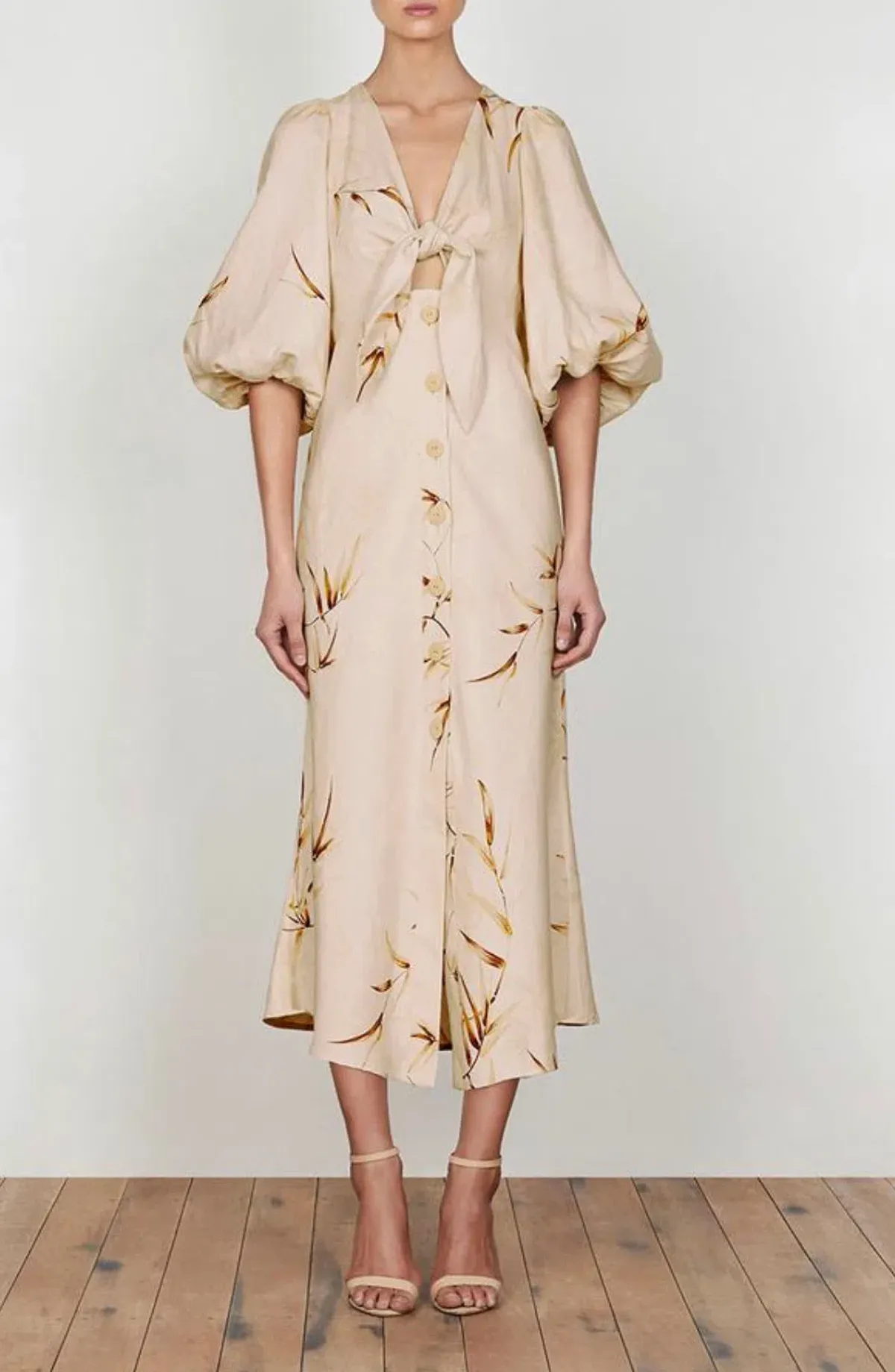 Shona joy Sundance Tie Front Linen Midi Dress Print Size 10 - Image 1