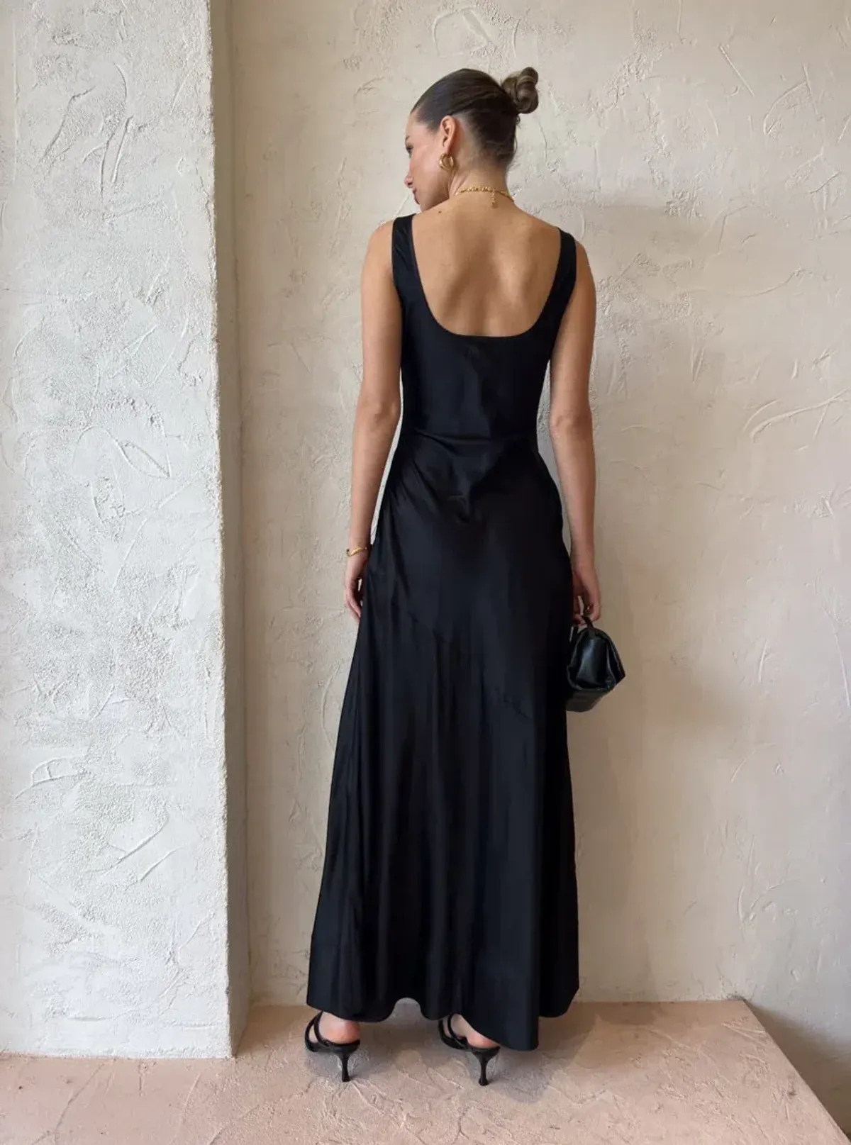 By Nicola Beneath The Stars Bias Cut Slip Dress in Black Size 12 - Image 3