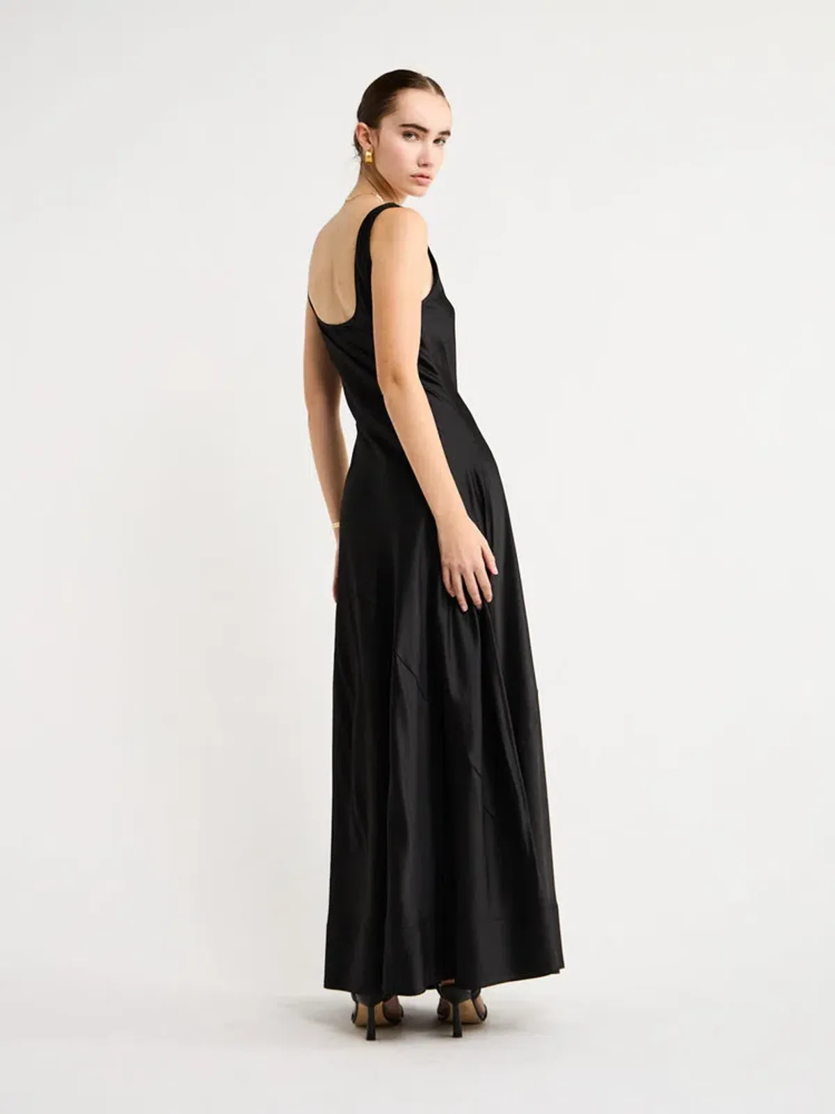 By Nicola Beneath The Stars Bias Cut Slip Dress in Black Size 12 - Image 12