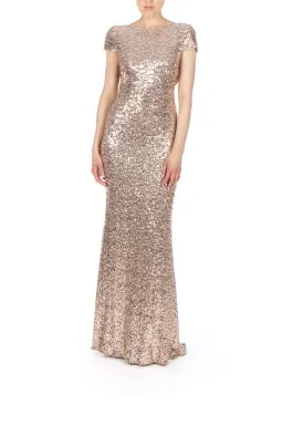 Badgley Mischka Sequin Cowl Back Gown Rose Gold Size 8 for rent on The Volte - image 1