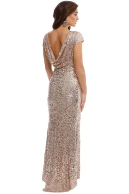 Badgley Mischka Sequin Cowl Back Gown Rose Gold Size 8 for rent on The Volte - image 3