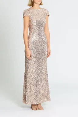 Badgley Mischka Sequin Cowl Back Gown Rose Gold Size 8 for rent on The Volte - image 2