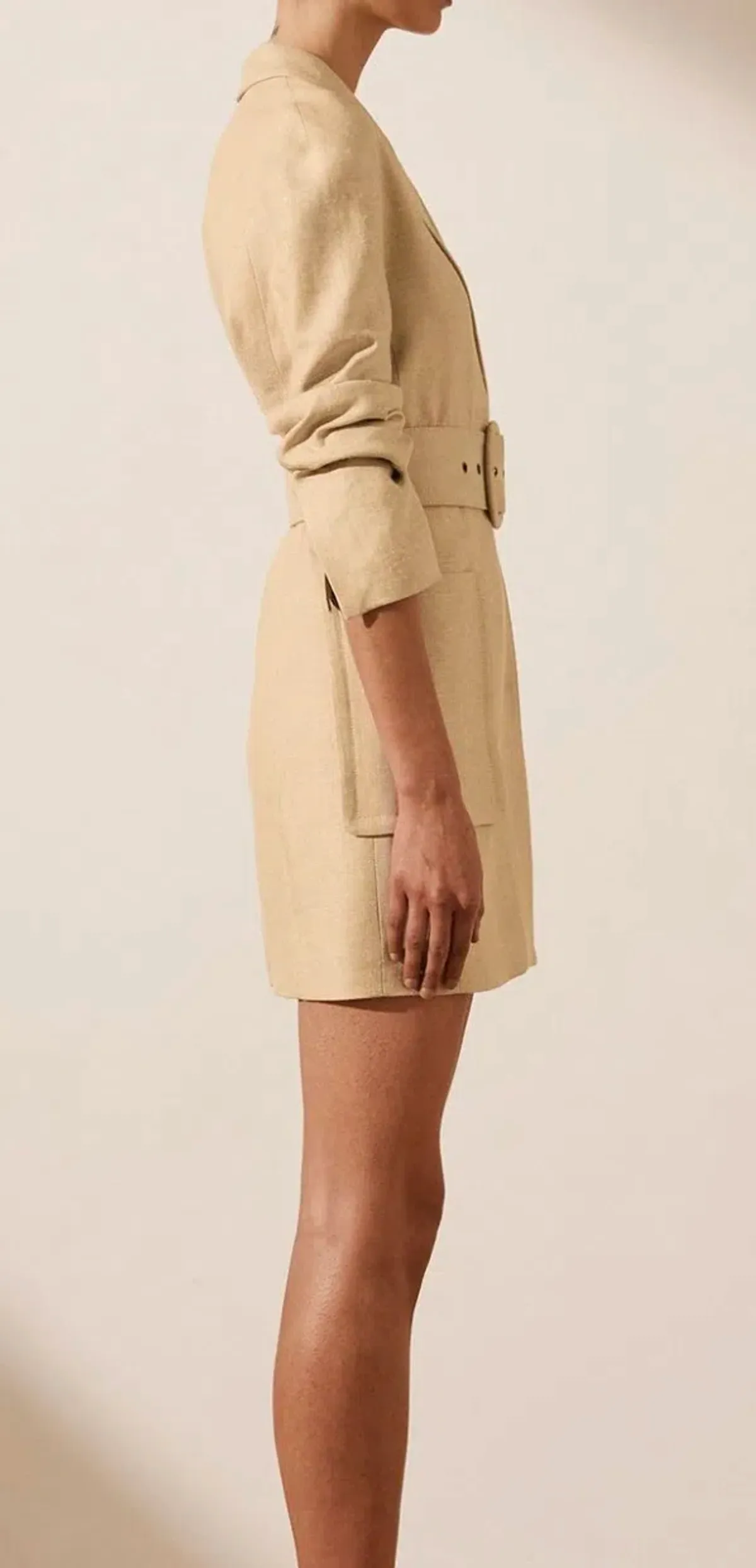 Shona Joy Carmen Linen Blazer Mini Dress Beige Size AU 6 - Image 3