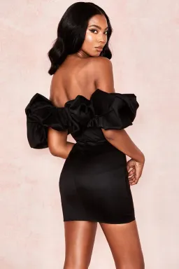 House Of CB Selena Satin Ruffle Strapless Dress Black Size XS /AU 6 for rent on The Volte - image 3