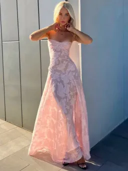 House Of CB Seren Corset Lace Back Maxi Dress Soft Pink Floral Size XS / AU 6 for rent on The Volte - image 4