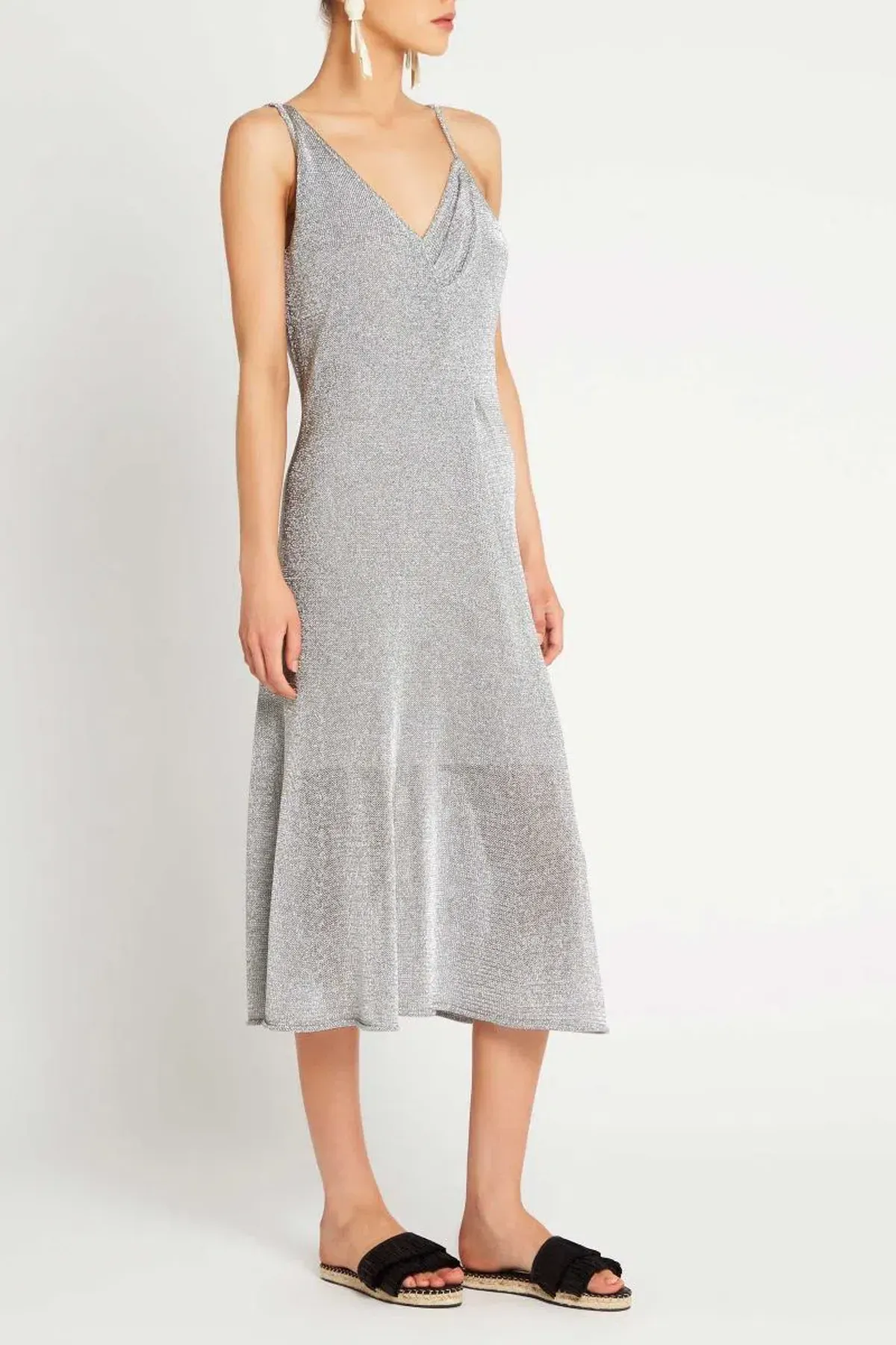 Sass & Bide Liquid Metal Knit Midi Dress Silver Size 8 - Image 1