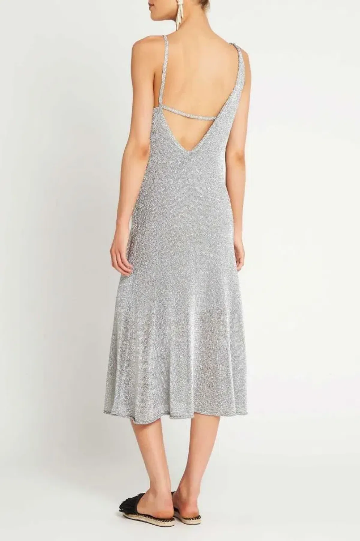 Sass & Bide Liquid Metal Knit Midi Dress Silver Size 8 - Image 2