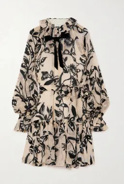 Zimmermann Ladybeetle Pussy-bow Ruffled Devore Velvet Dress Print Size 2 / Au 12 for rent on The Volte - image 3