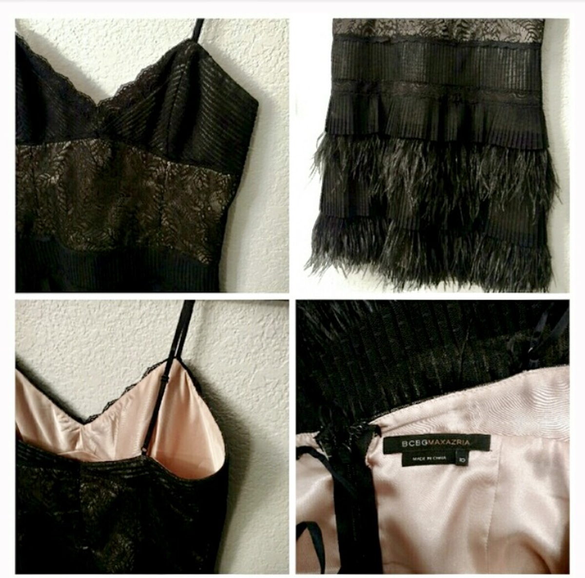 BCBGMAXAZRIA Lace and Ostrich Feather Flapper Style size 6 - Image 3