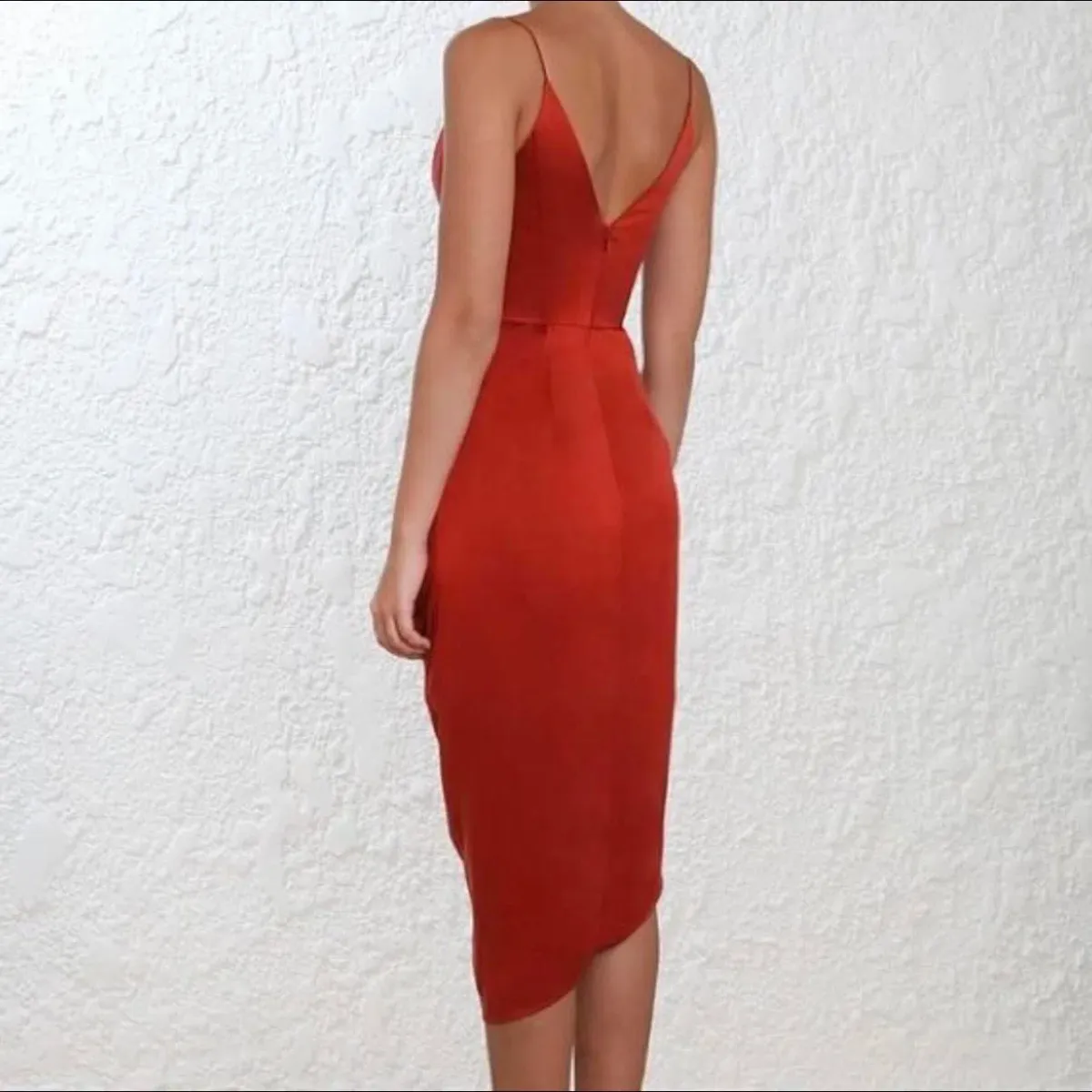 Zimmermann Silk Plunge Drape Dress in Terracotta/Red Size 3/Au 14 - Image 2