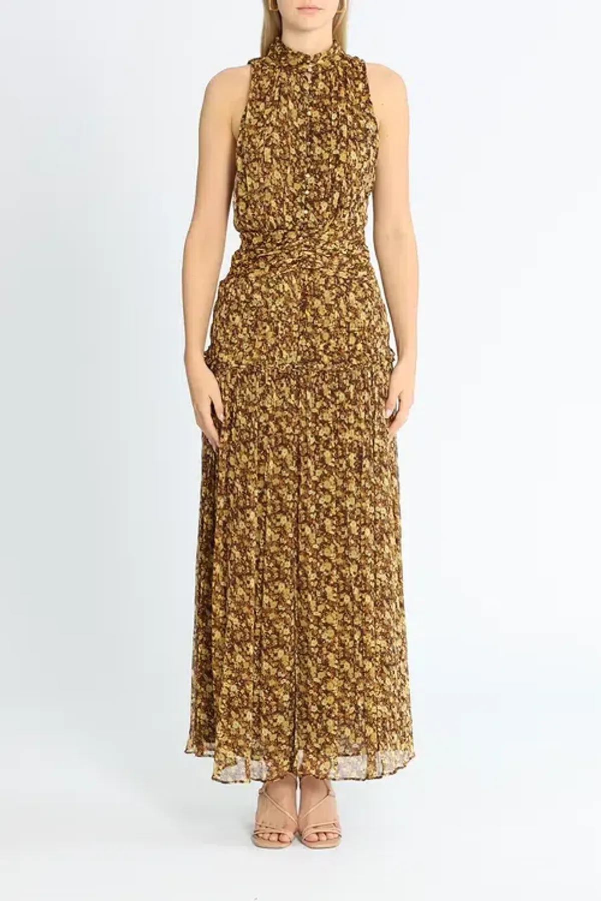 Shona Joy Carmela Sleeveless Midi Dress Khaki Print Size 8 - Image 1