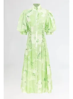 Leo Lin Anneke Drawstring Midi Dress Jasmine Print in Sage Size AU 12 for rent on The Volte - image 4