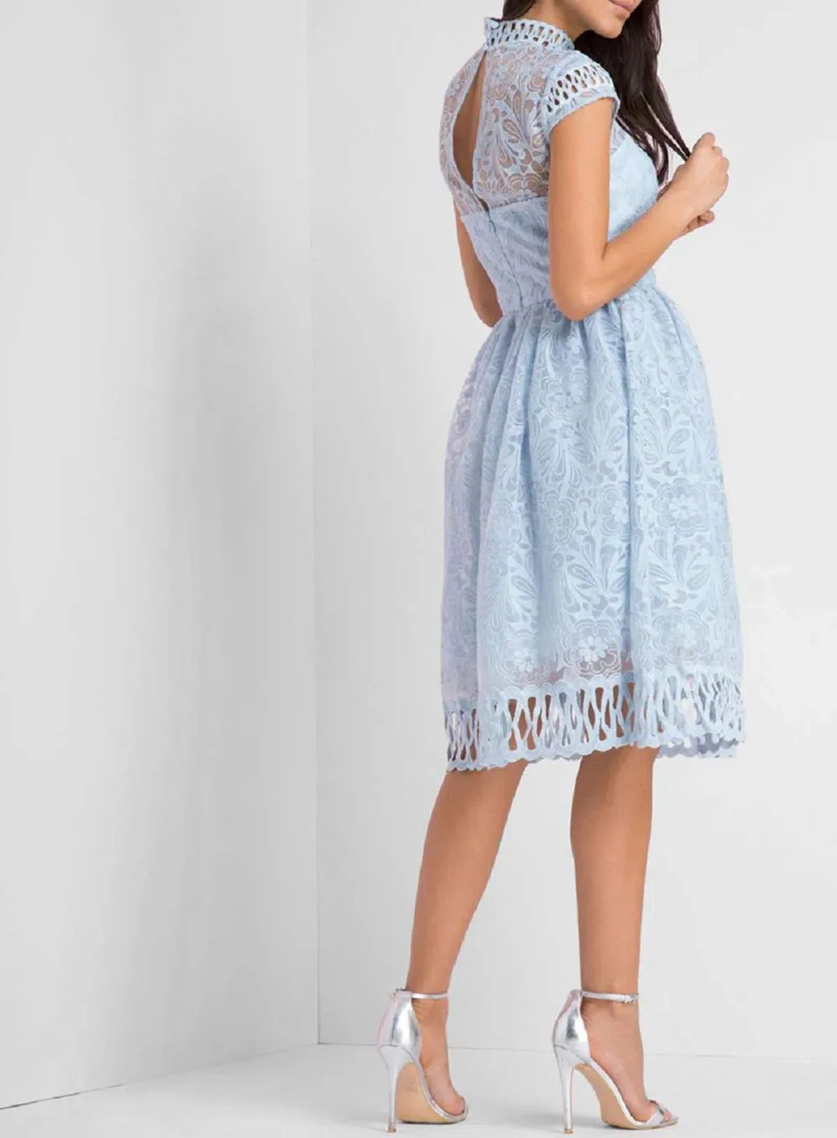 Chi Chi London Lace Skater Dress Blue Size 6 - Image 2