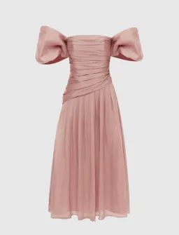 Leo Lin Lydia Puff Sleeve Midi Dress in Dusty Pink Size 10 for rent on The Volte - image 1