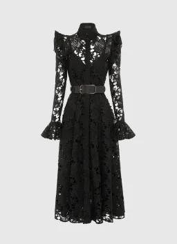 Leo Lin Aliyah Lace Butterfly Sleeve Midi Dress Black Size 8  for rent on The Volte - image 3