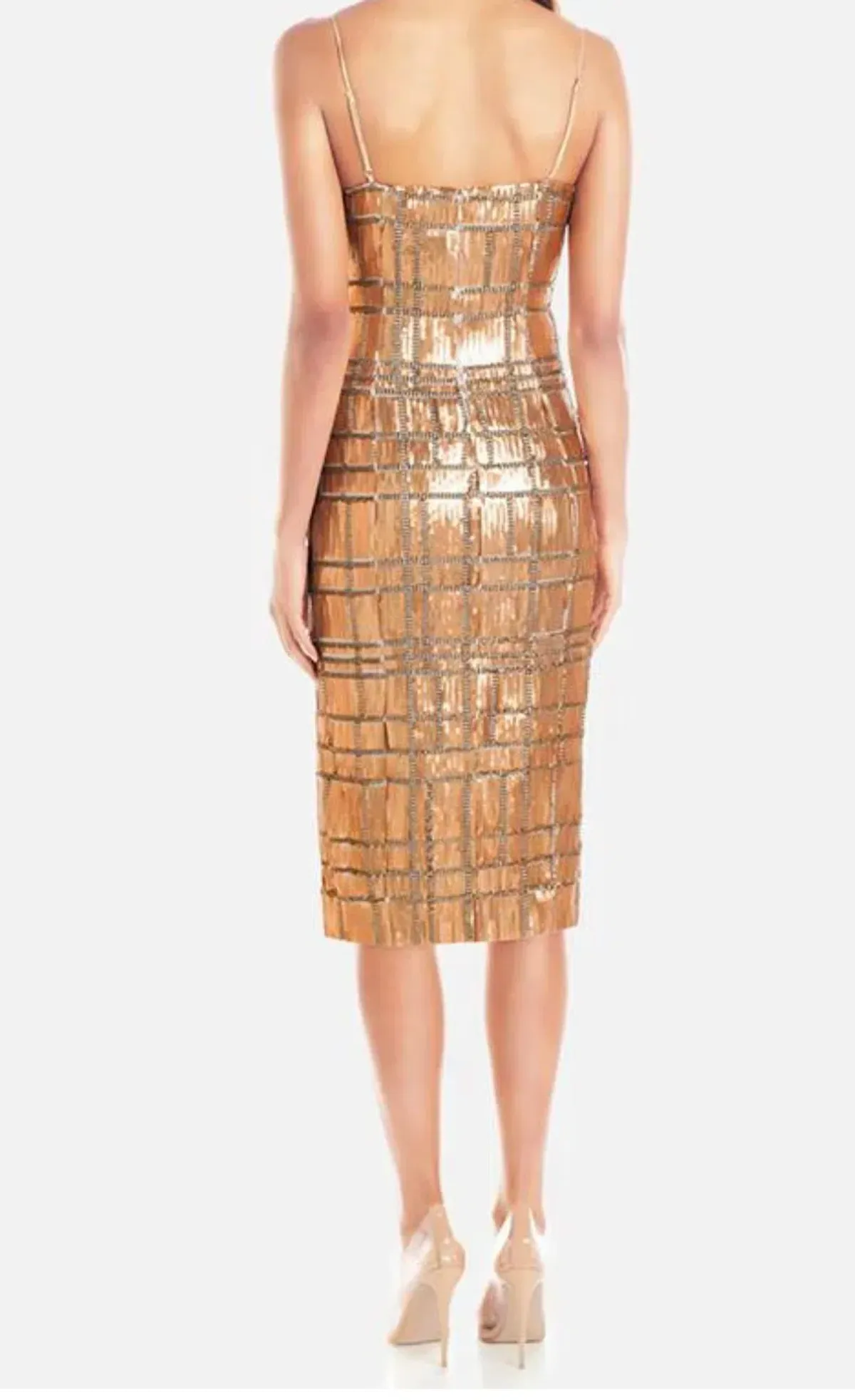 MISHA Yvette Midi Dress Gold Sequin Size 10/M - Image 2