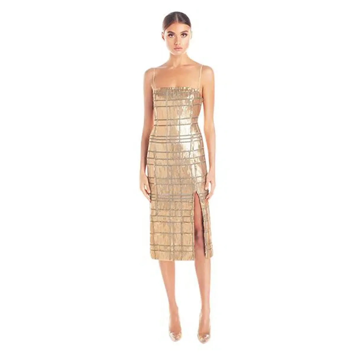 MISHA Yvette Midi Dress Gold Sequin Size 10/M - Image 1