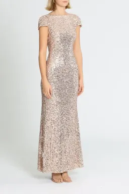 Badgley Mischka Sequin Cowl Back Gown Blush Pink Rose Gold Size 12 for rent on The Volte - image 2