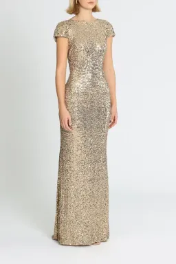 Badgley Mischka Sequin Cowl Back Gown Gold Size 10 for rent on The Volte - image 2