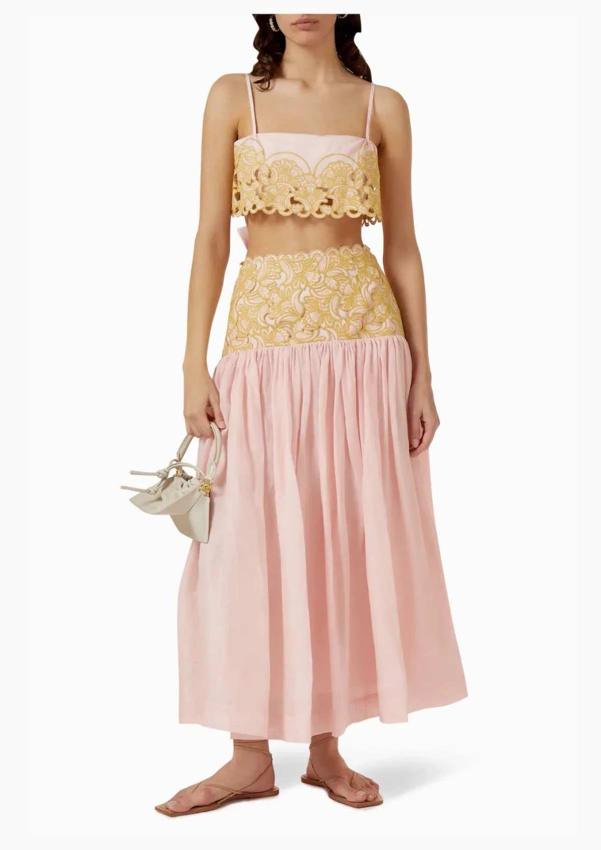 Alemais Anthea Tie Back Crop And Broderie Skirt Set Pink Size AU 14  - Image 1