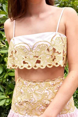 Alemais Anthea Tie Back Crop And Broderie Skirt Set Pink Size AU 14  for rent on The Volte - image 4