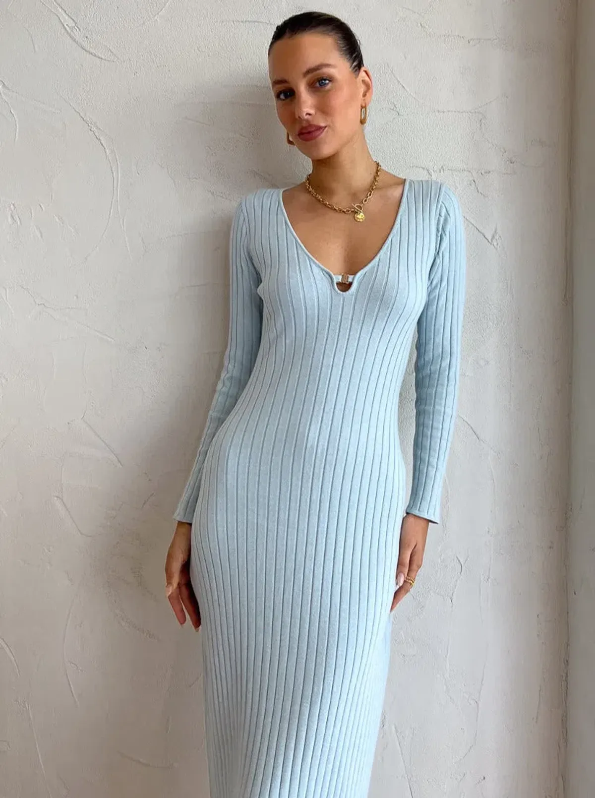By Nicola Astrology Midi Knit Dress In Ice Blue Size AU 10 - Image 2