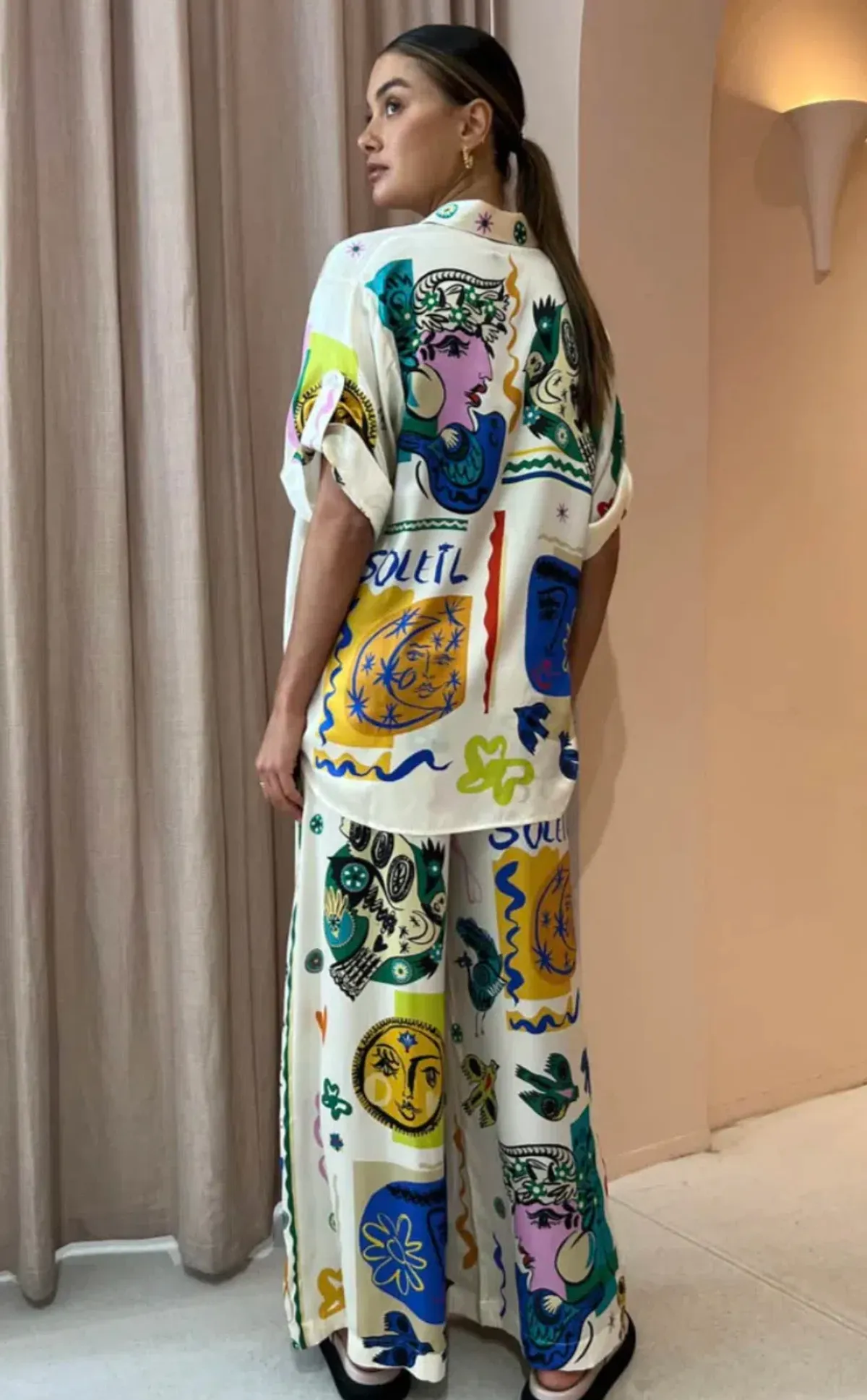 Alemais Soleil Silk Shirt and Pants Set Print Size 8 - Image 4