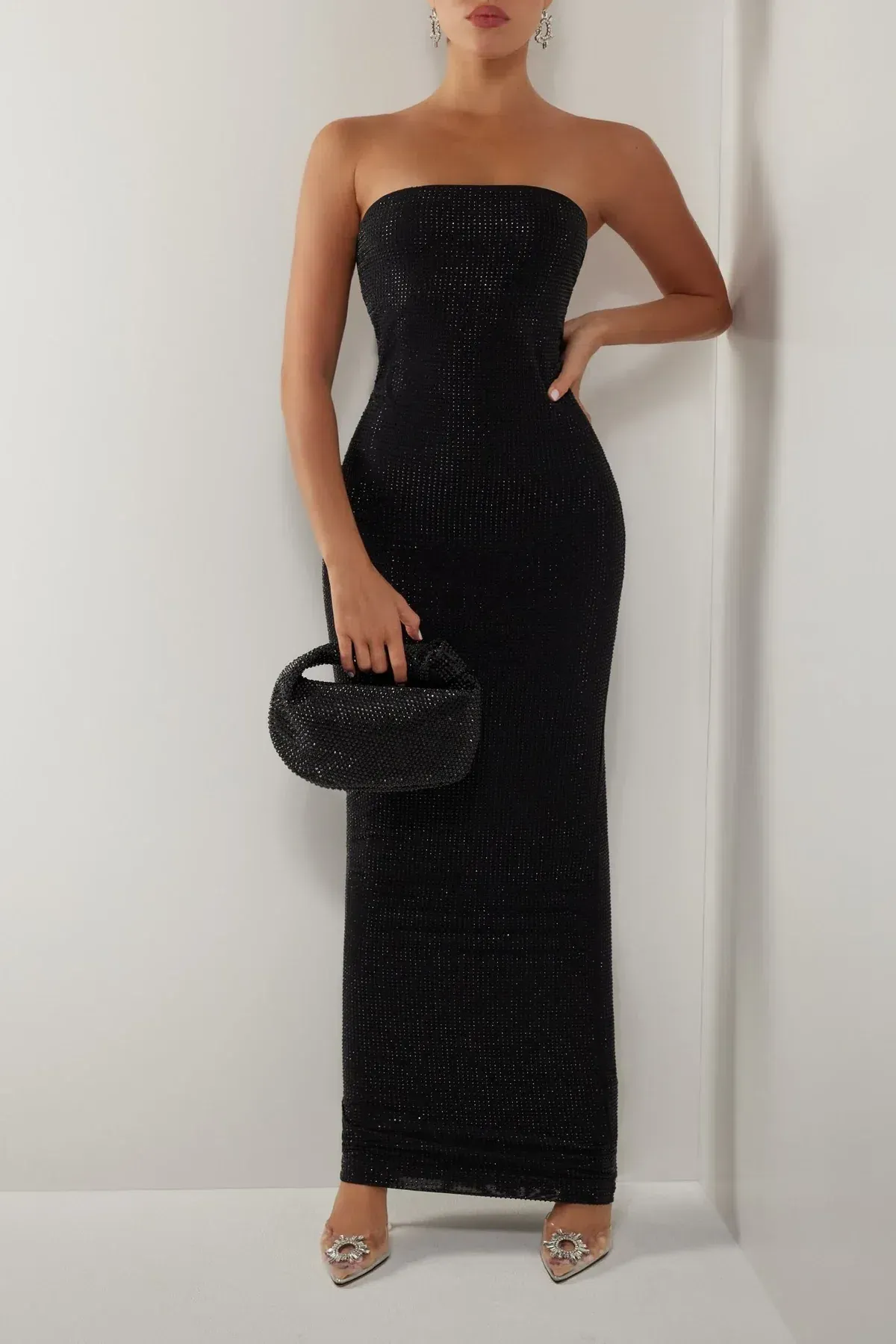 Heiress Beverly Hills Black Strapless Diamante Maxi Tube Dress Size 6 - Image 2
