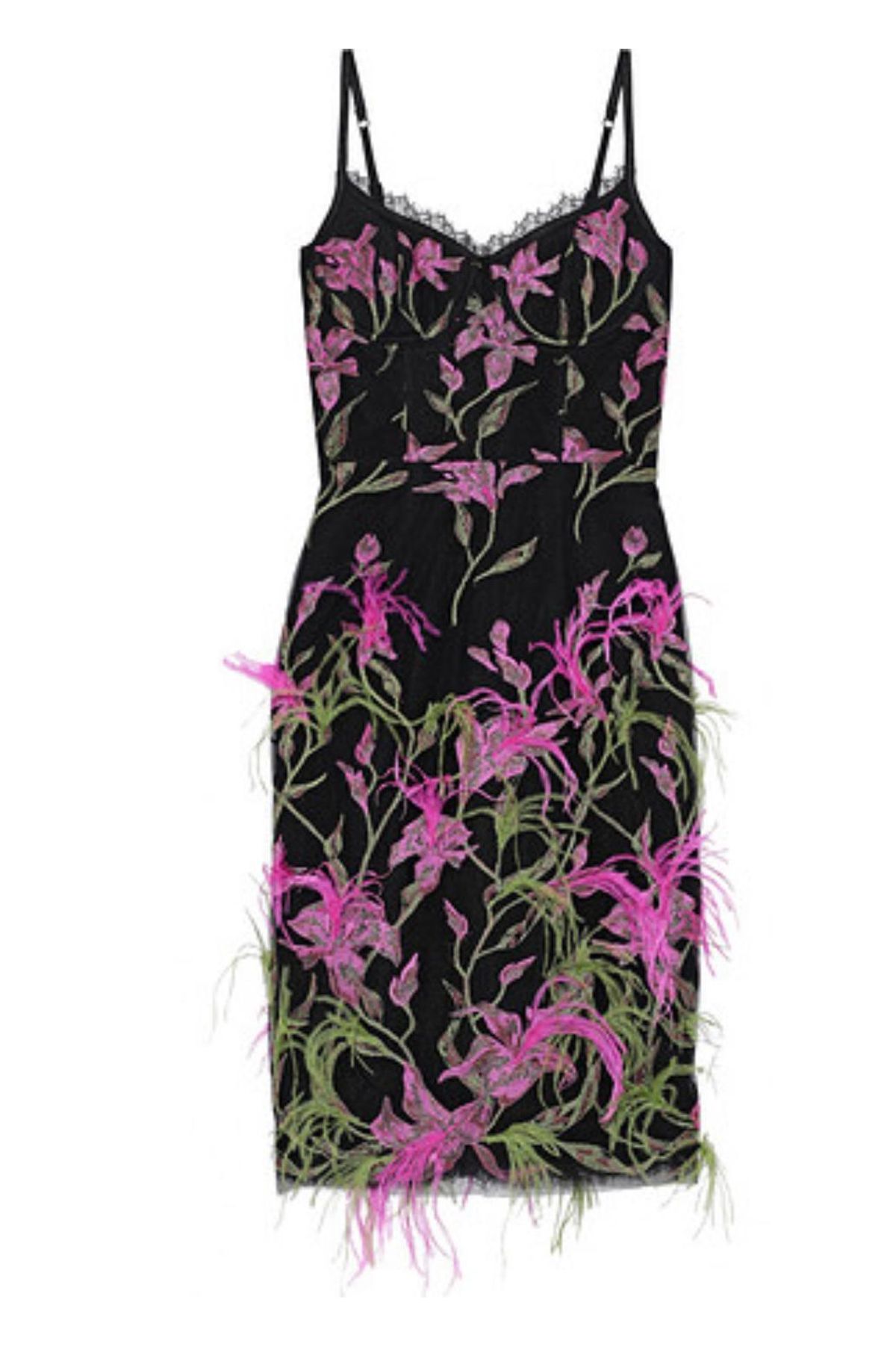 Marchesa Notte Feather Embellished Embroidered Tulle Dress Black Size 12 - Image 3