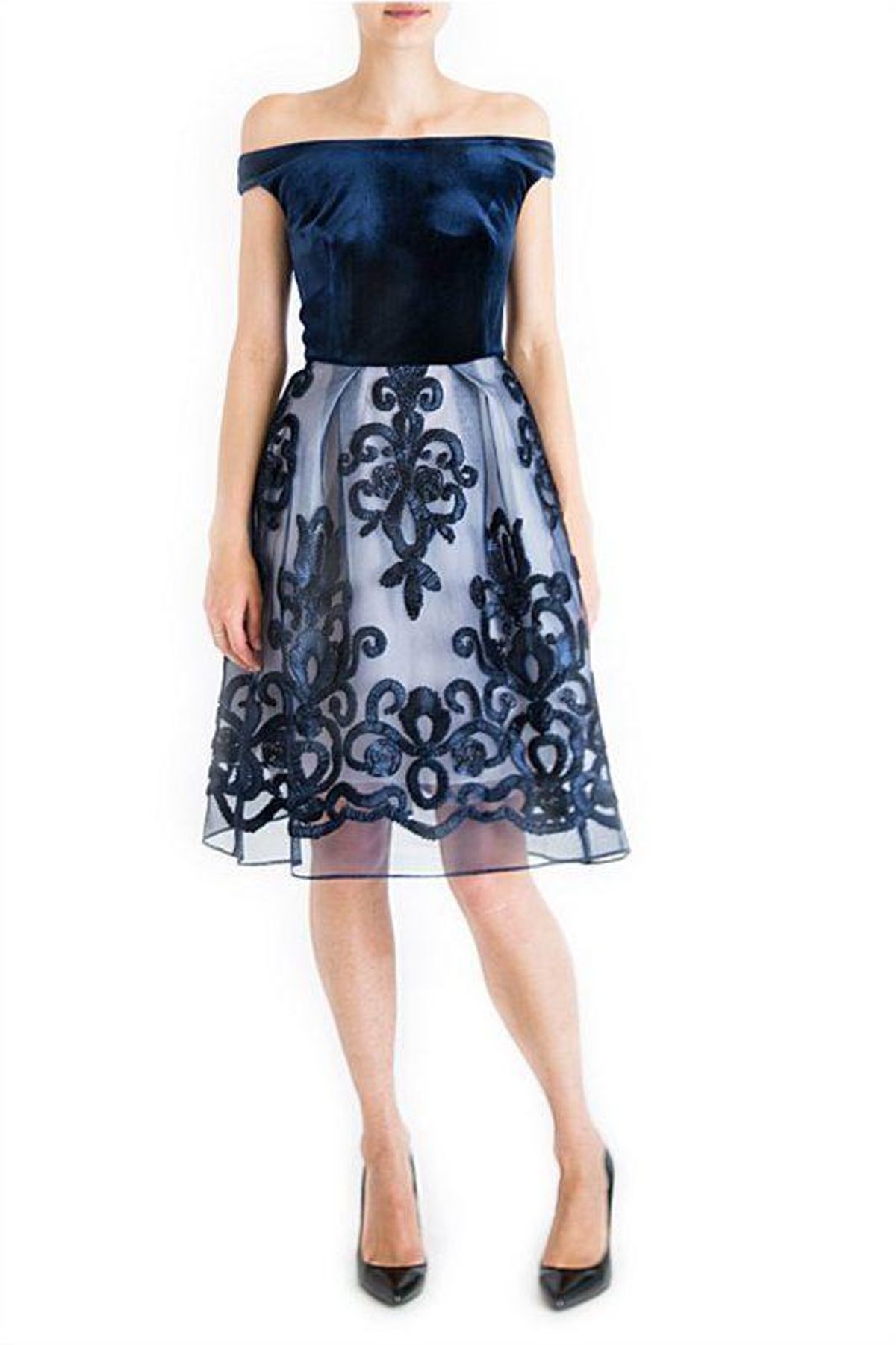 Carla Zampatti Selena Velvet Lace Dress Navy Size 10  - Image 1