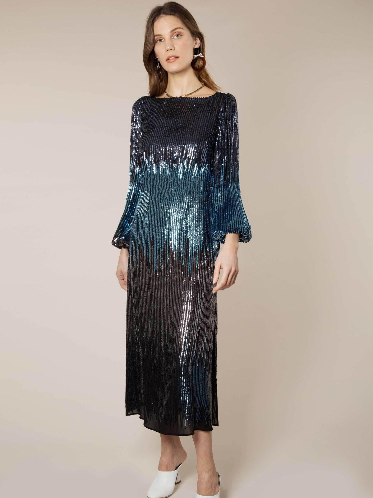 Rixo London Coco Ombre Sequin Blouson Sleeve midi dress Size 12 - Image 1