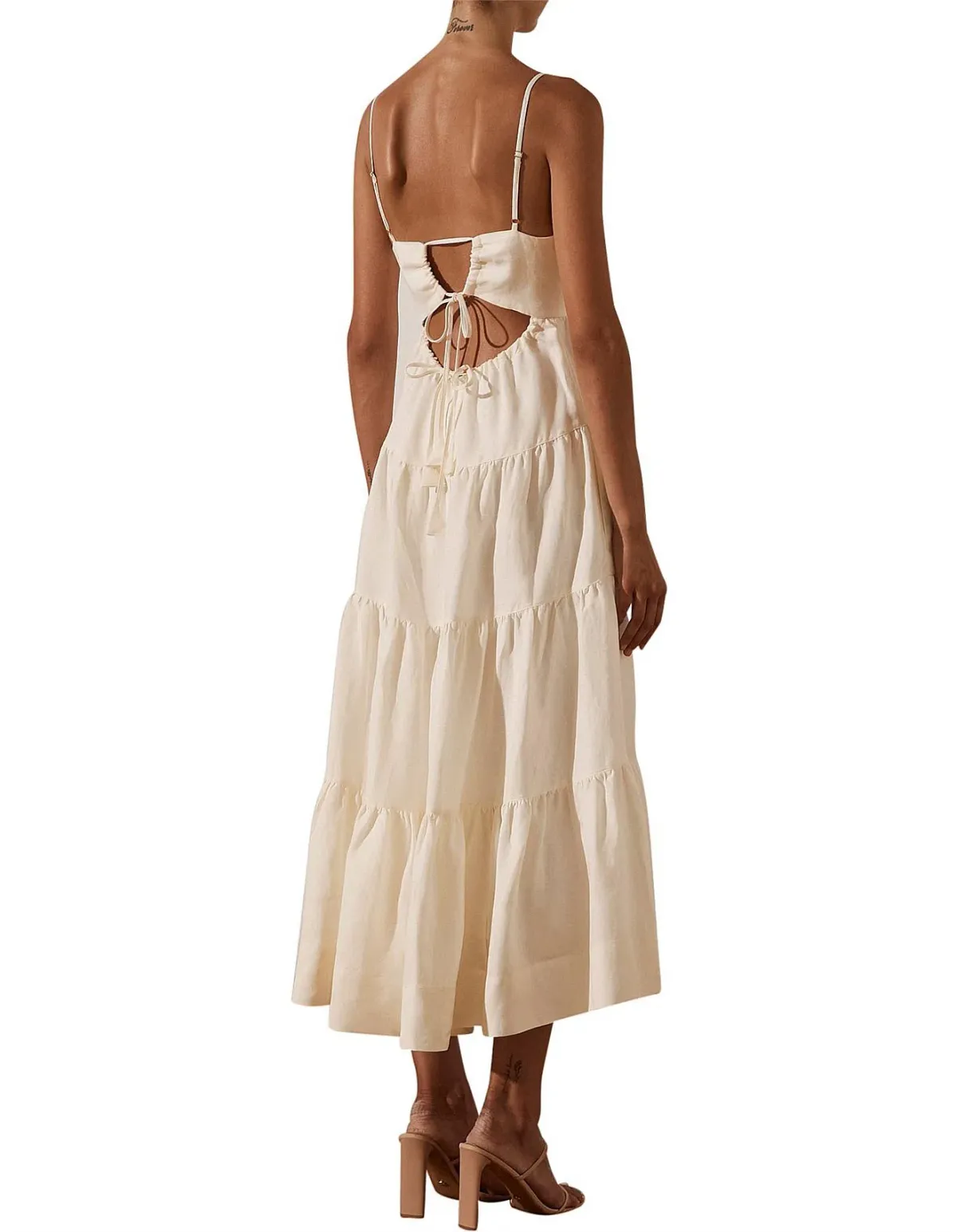 Shona Joy Blanca Linen Tiered Midi Dress Cream Size 10 - Image 2