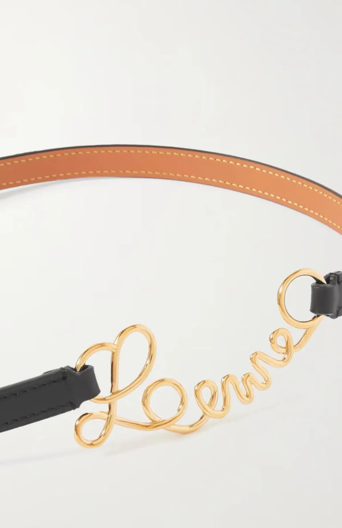 Loewe Word Leather Logo Belt Black and Gold Size 6 - Image 1