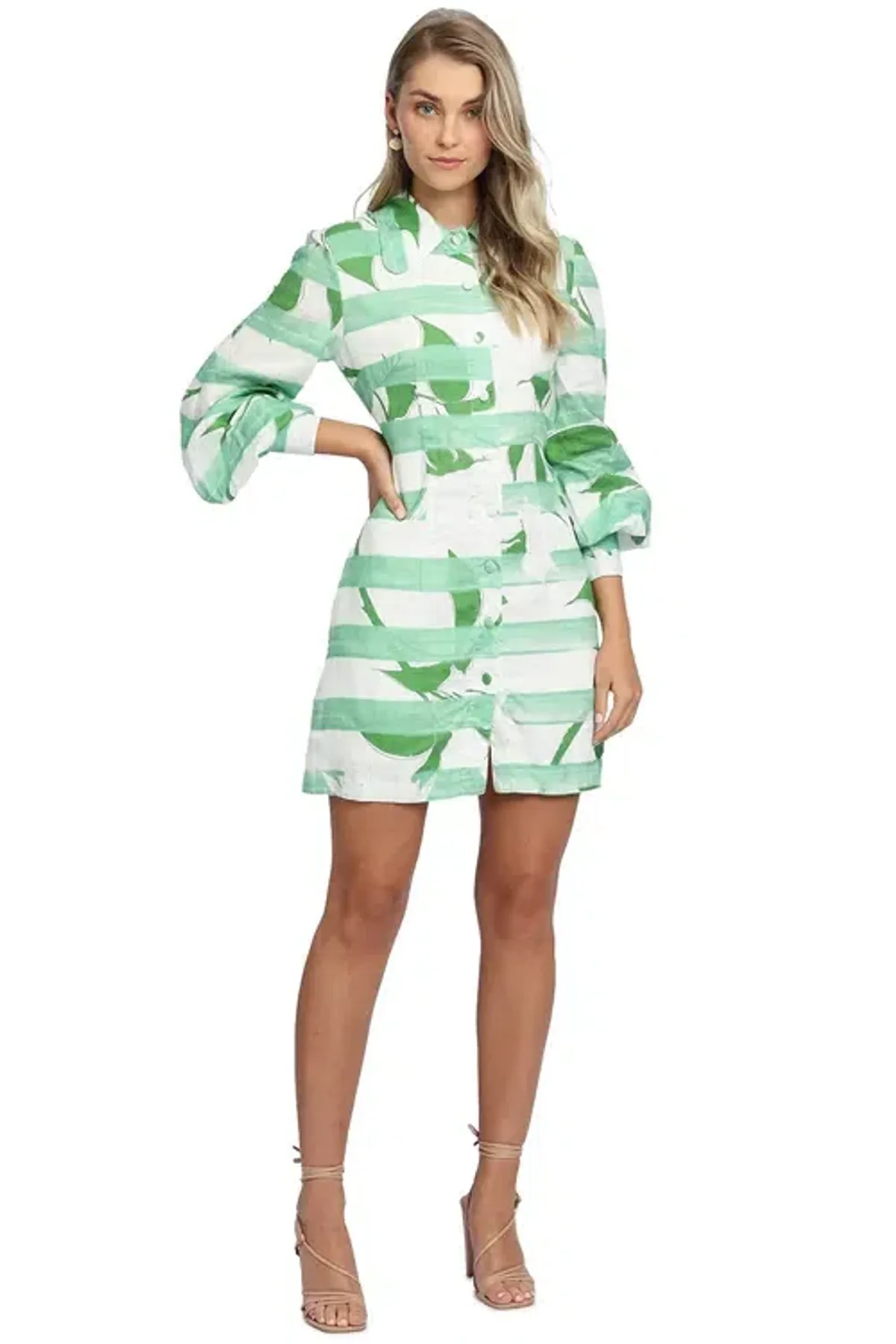 LEO LIN Rose Blanche Mini Dress Green Multi Print size 8 - Image 1