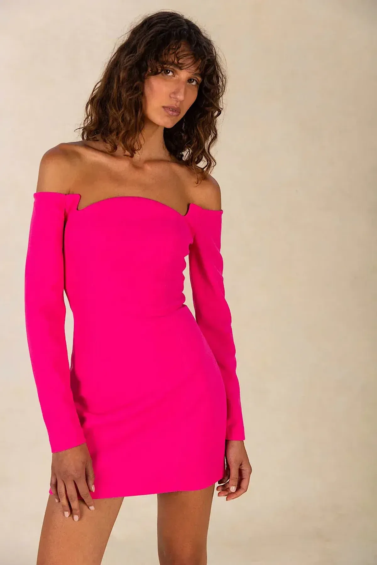 Misha Barbie Bonita Bonded Crepe Mini Dress Hot Pink Size 6 - Image 2