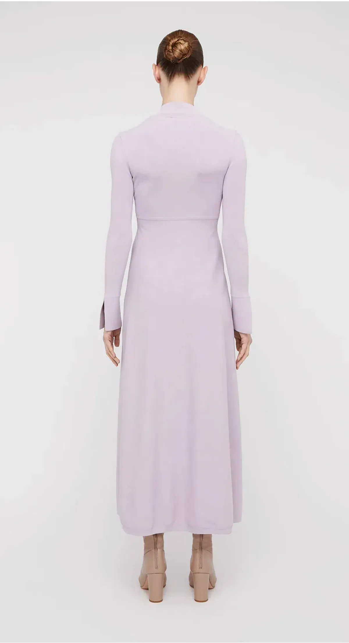 Scanlan Theodore Crepe Knit Button Polo Dress Pale Mauve Size 8 - Image 3