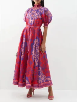Zimmermann Raie Swing Maxi Dress Purple Red Floral Size AU 12 for rent on The Volte - image 2