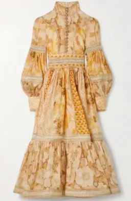 Zimmermann Tempo Spliced Trim Gown Gold Mixed Print Size 16 for rent on The Volte - image 3