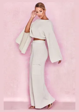 House of CB Zaria Ribbed Sweater and McKenzie Utility Trousers Set Oatmeal Size XS/S for rent on The Volte - image 1