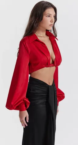 House of CB Laraine Silk Blouson Top Cherry Size XS / AU 6 for rent on The Volte - image 5