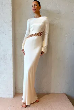 Shona Joy Arienzo Asymmetrical Lace Up Maxi Dress Cream Size 8  for rent on The Volte - image 1