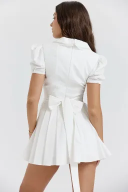 House of CB Piera Collar Pleated Mini Dress in White  Size S/Au 8 for rent on The Volte - image 4