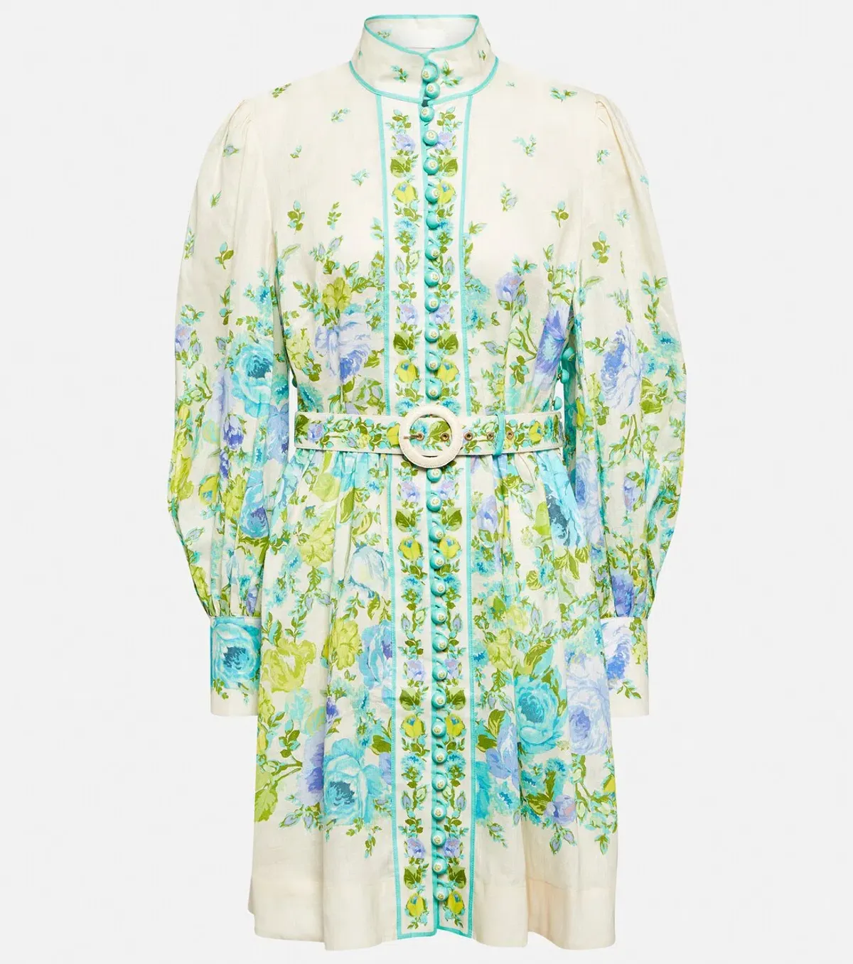 Zimmermann The Raie Buttoned Mini Dress in Teal / Blue Floral Size 1 / AU 10 - Image 5