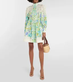 Zimmermann The Raie Buttoned Mini Dress in Teal / Blue Floral Size 1 / AU 10 for rent on The Volte - image 1