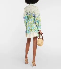 Zimmermann The Raie Buttoned Mini Dress in Teal / Blue Floral Size 1 / AU 10 for rent on The Volte - image 4