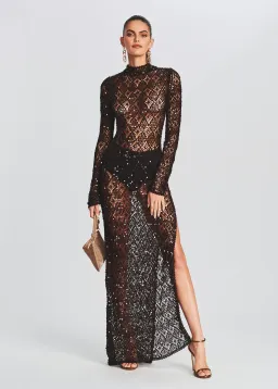 Retrofete Alexa Sequin Open Crochet Dress Coffee Bean Size 8  for rent on The Volte - image 1