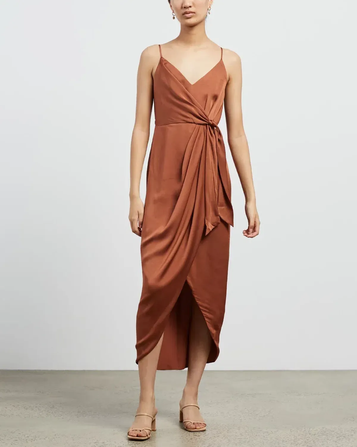 Shona Joy Luxe Tie Front Cocktail Dress Mocha Size AU 16 - Image 1