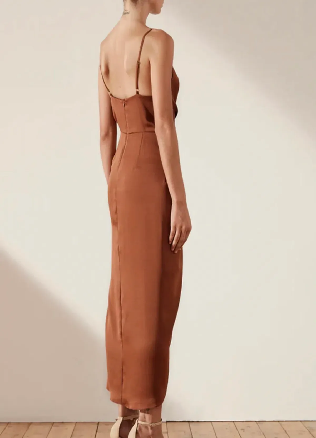 Shona Joy Luxe Tie Front Cocktail Dress Mocha Size AU 16 - Image 4